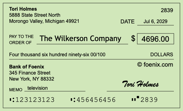 How to write a check for $4,696