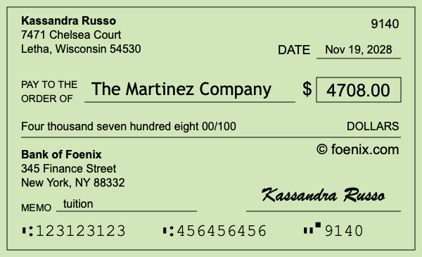 How to write a check for $4,708