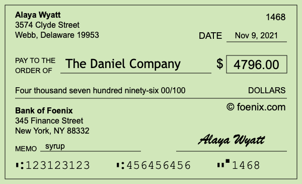How to write a check for $4,796