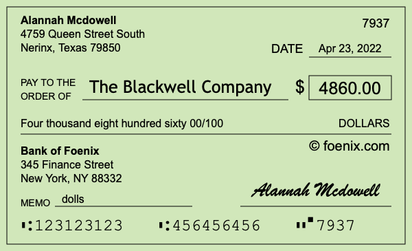 How to write a check for $4,860