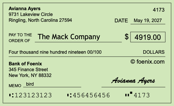 How to write a check for $4,919