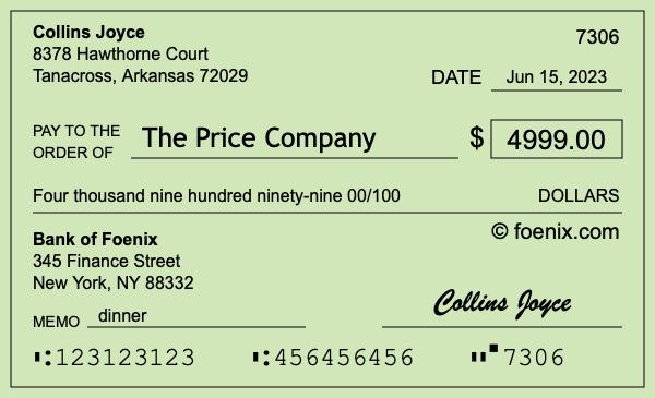 How to write a check for $4,999