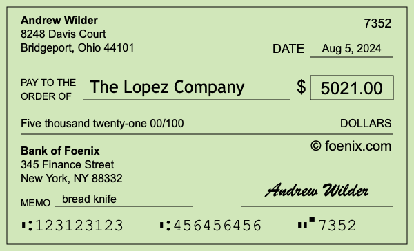 How to write a check for $5,021