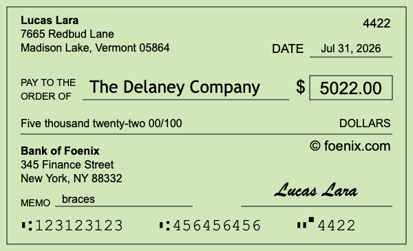How to write a check for $5,022