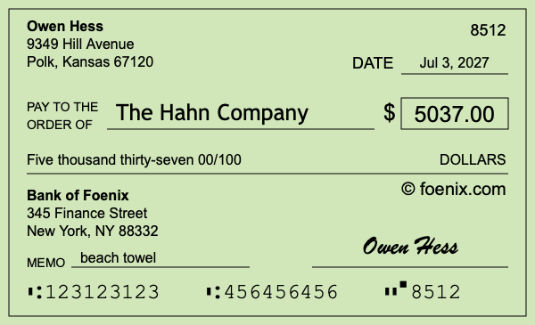 How to write a check for $5,037