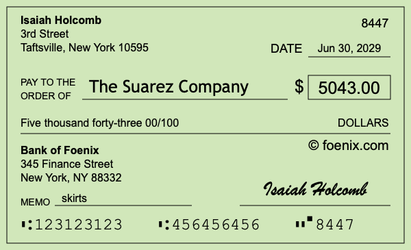 How to write a check for $5,043