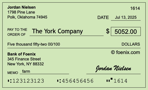 How to write a check for $5,052