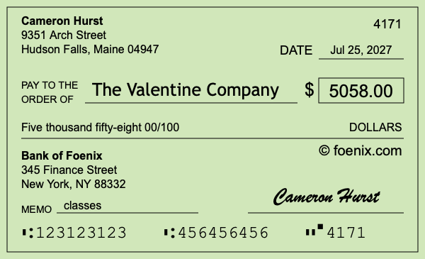 How to write a check for $5,058