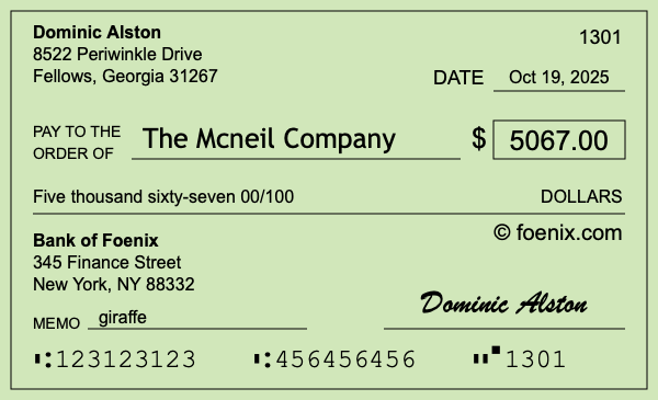 How to write a check for $5,067