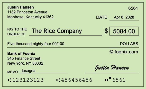 How to write a check for $5,084