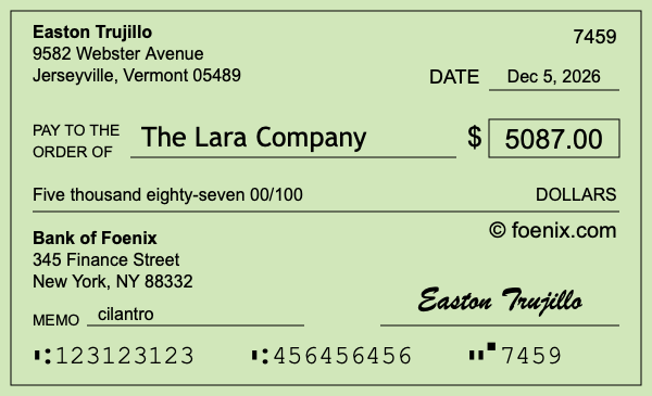 How to write a check for $5,087