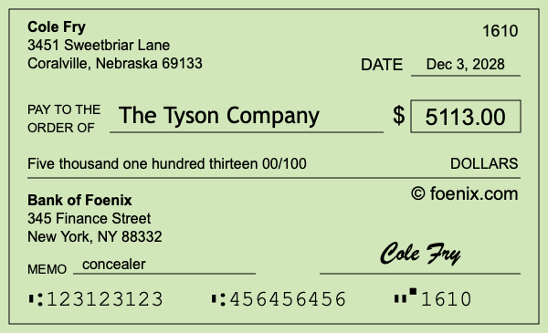 How to write a check for $5,113