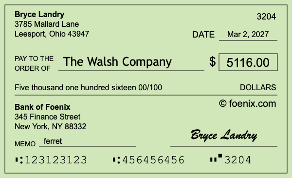 How to write a check for $5,116