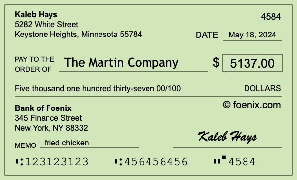 How to write a check for $5,137