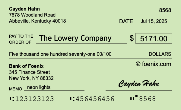 How to write a check for $5,171