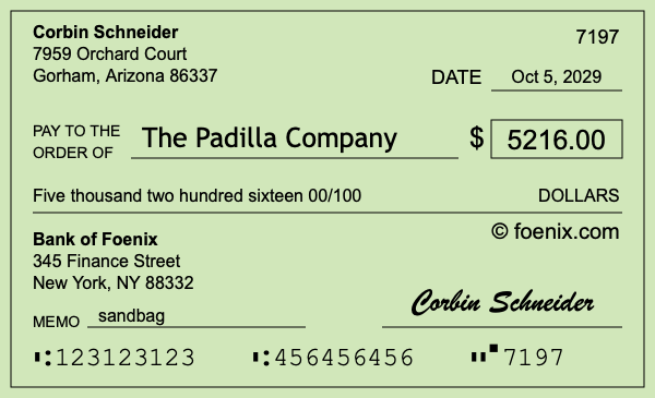 How to write a check for $5,216