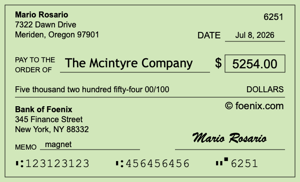 How to write a check for $5,254