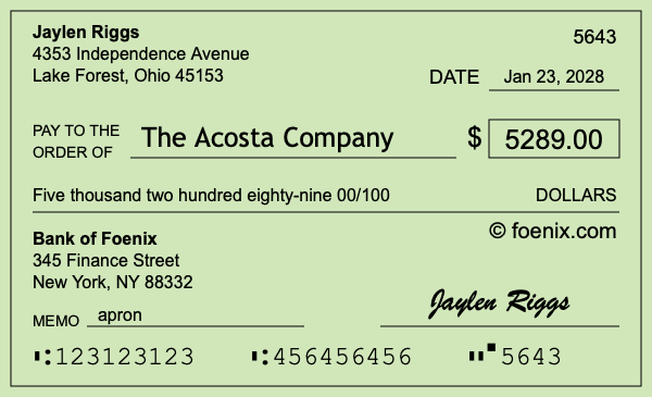 How to write a check for $5,289