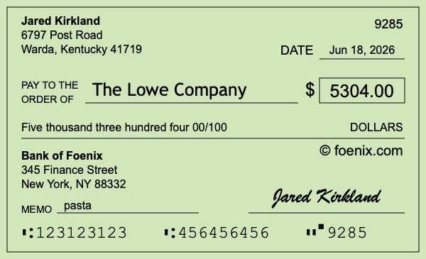 How to write a check for $5,304
