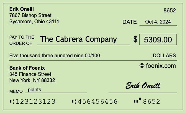 How to write a check for $5,309