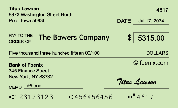 How to write a check for $5,315