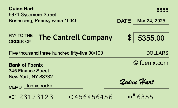 How to write a check for $5,355
