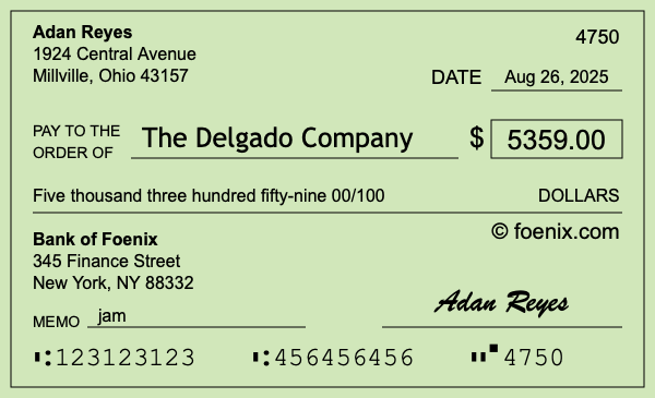 How to write a check for $5,359