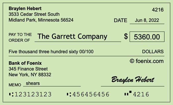 How to write a check for $5,360