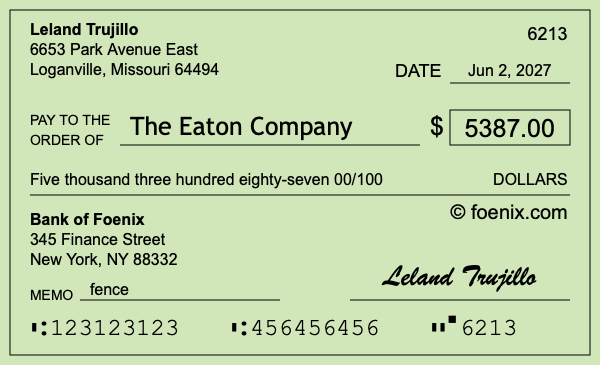 How to write a check for $5,387