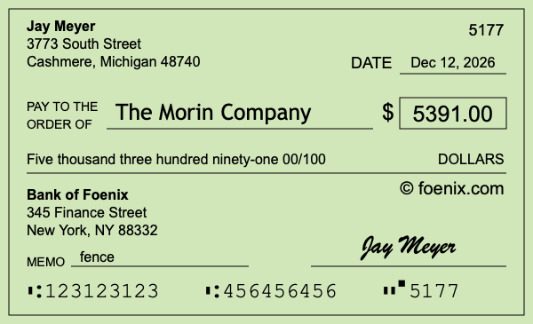 How to write a check for $5,391