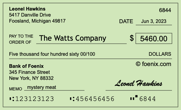 How to write a check for $5,460
