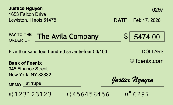 How to write a check for $5,474