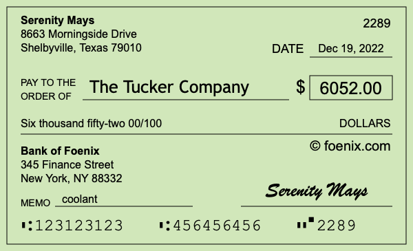 How to write a check for $6,052