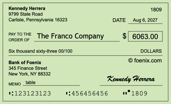How to write a check for $6,063