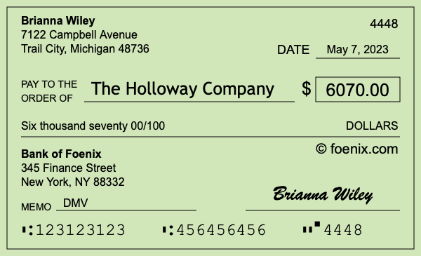 How to write a check for $6,070