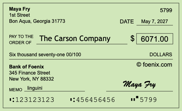How to write a check for $6,071