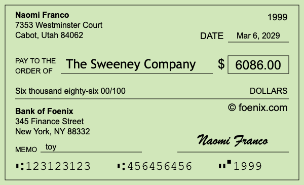How to write a check for $6,086