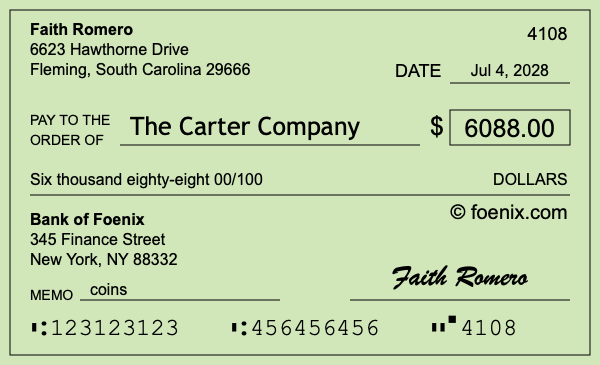 How to write a check for $6,088