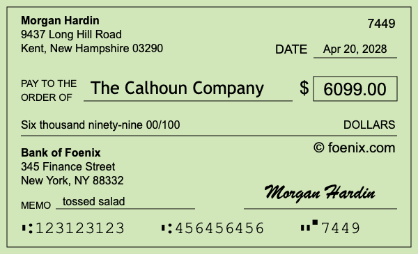 How to write a check for $6,099