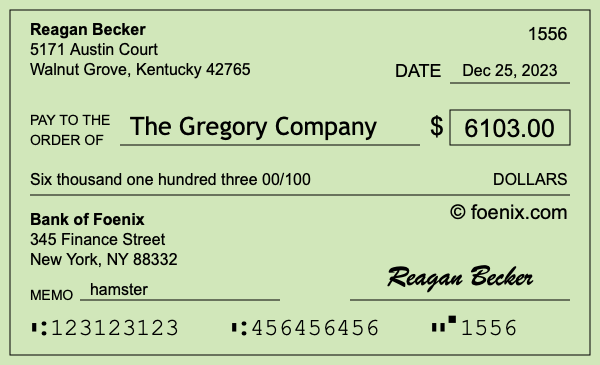 How to write a check for $6,103