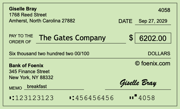 How to write a check for $6,202