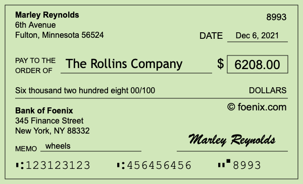 How to write a check for $6,208