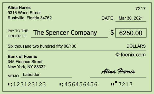 How to write a check for $6,250