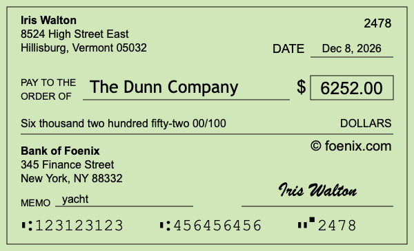 How to write a check for $6,252