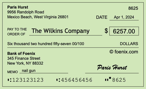 How to write a check for $6,257