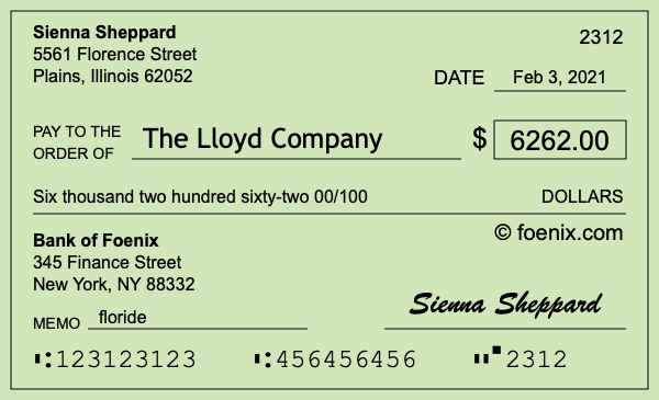 How to write a check for $6,262