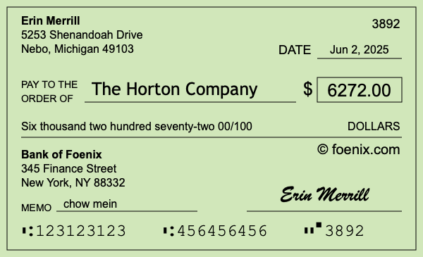 How to write a check for $6,272