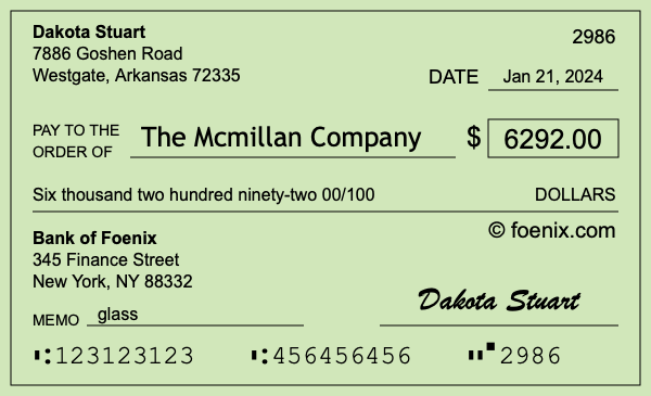 How to write a check for $6,292