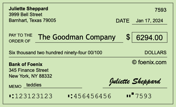 How to write a check for $6,294