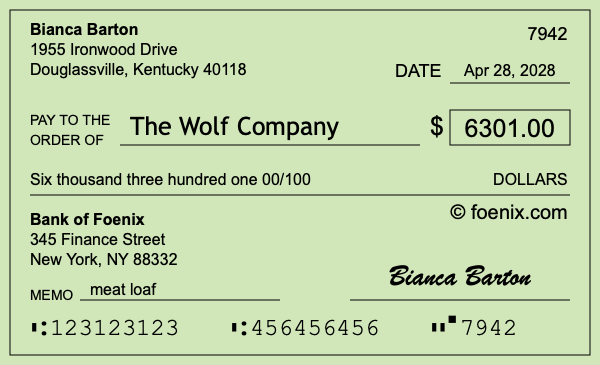 How to write a check for $6,301